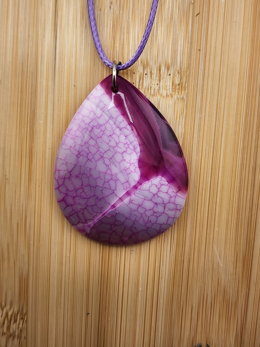 Lavender Crackle Teardrop Pendant Necklace - Women Jewelry